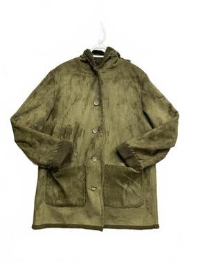 Utex Design Olive Green Soft Faux Shearling Hooded Chore Coat Size 1X